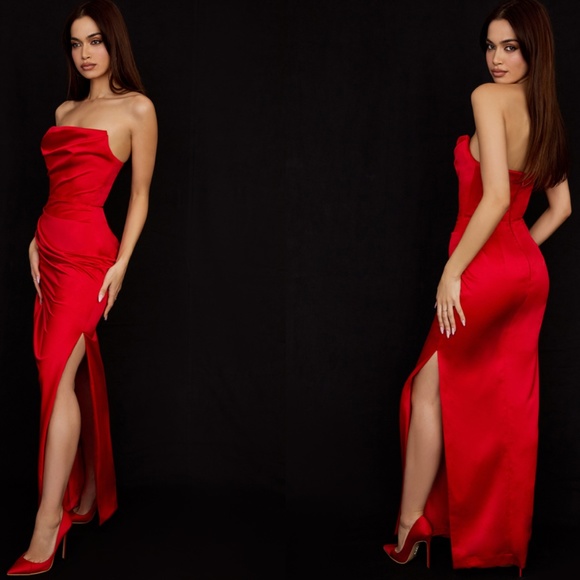 HOUSE OF CB size S D-DD  Adrienne' Scarlet Satin Strapless red Gown NWOT - Picture 9 of 11